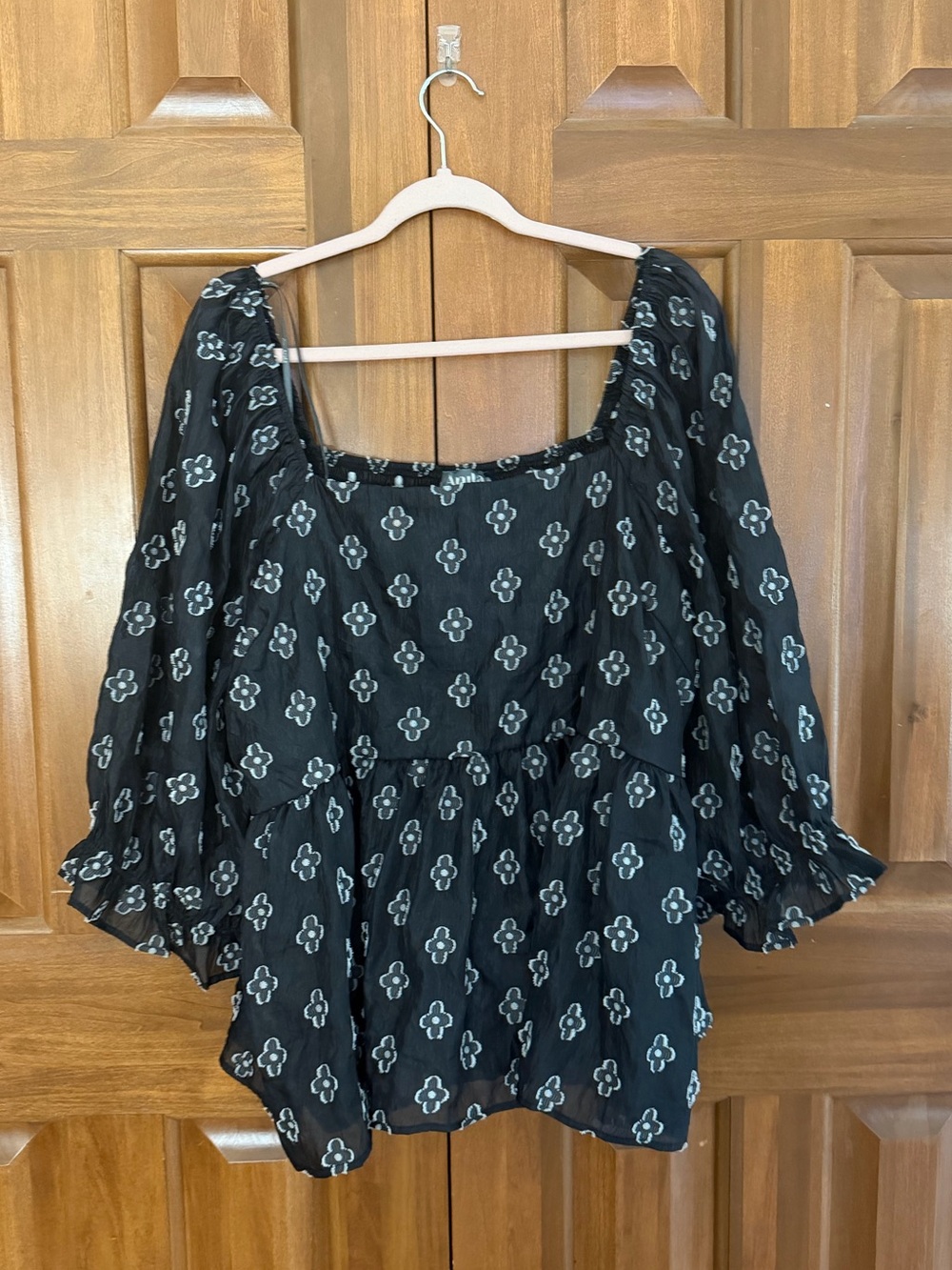 ARULA Black Floral-print Peasant Tunic